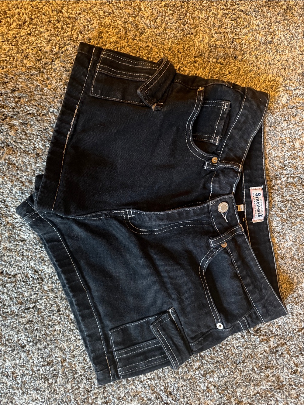 Black Denim Shorts with Contrast Stitching